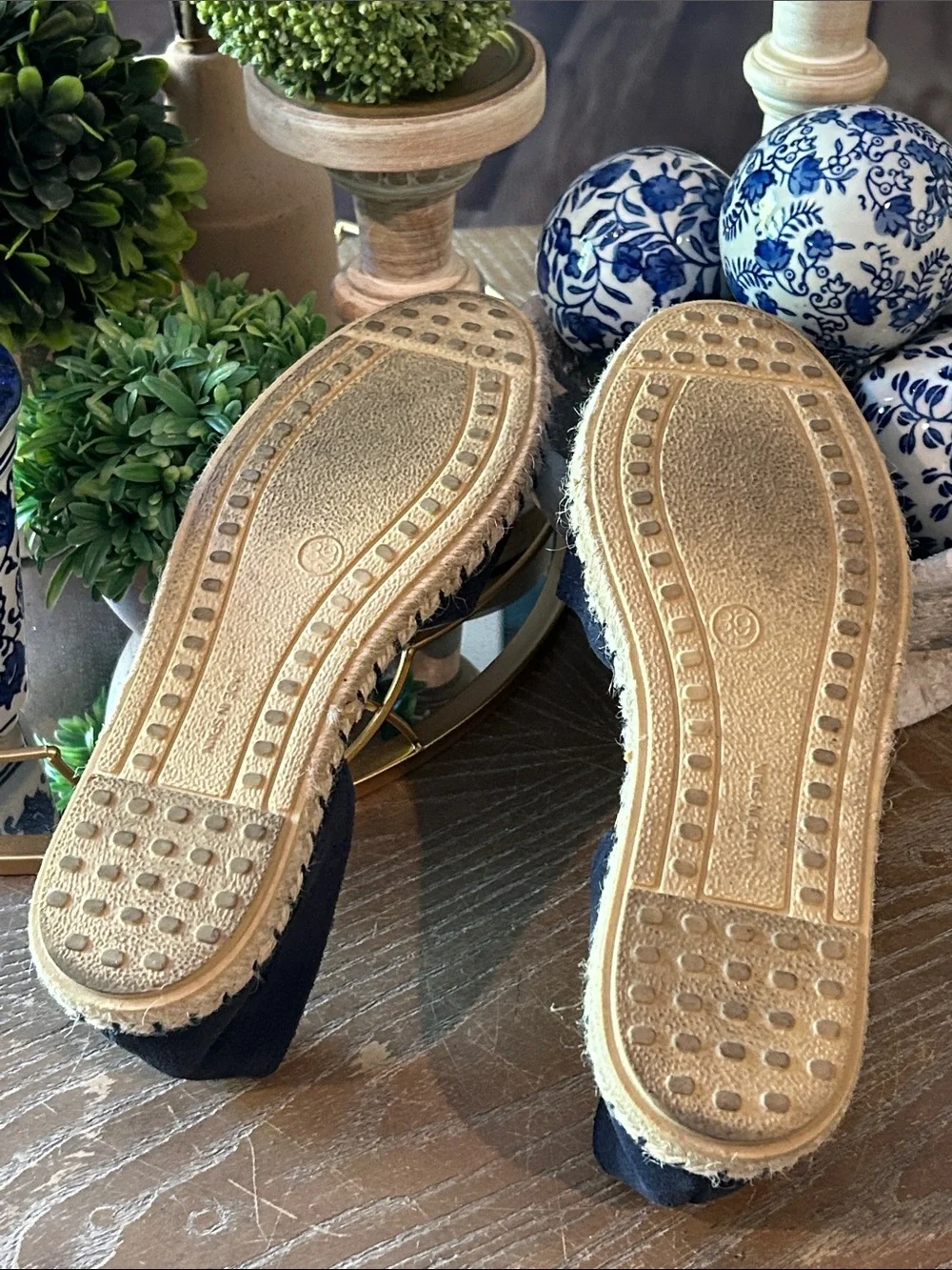 Verbenas Navy Blue Suede Espadrille Peep-Toe Flats Made In Spain size 39 Women